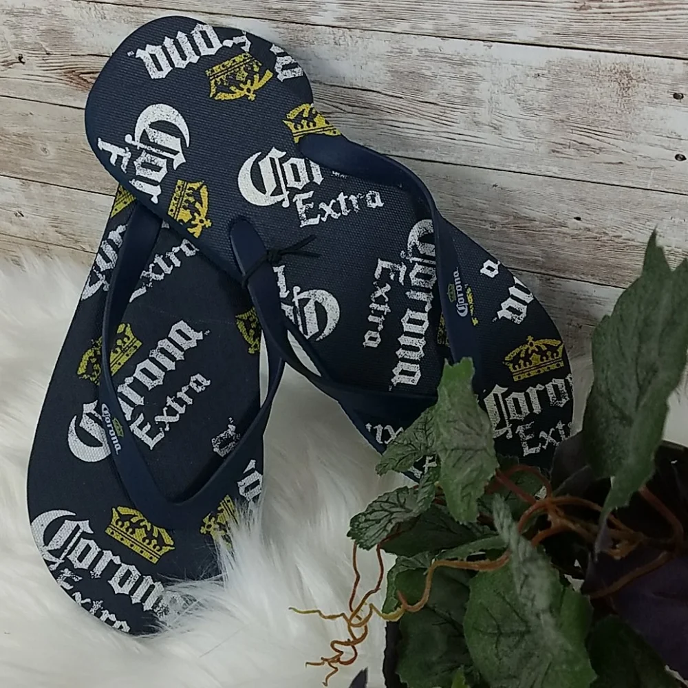Corona, Navy, white, gold flip flops, Sz S/M
